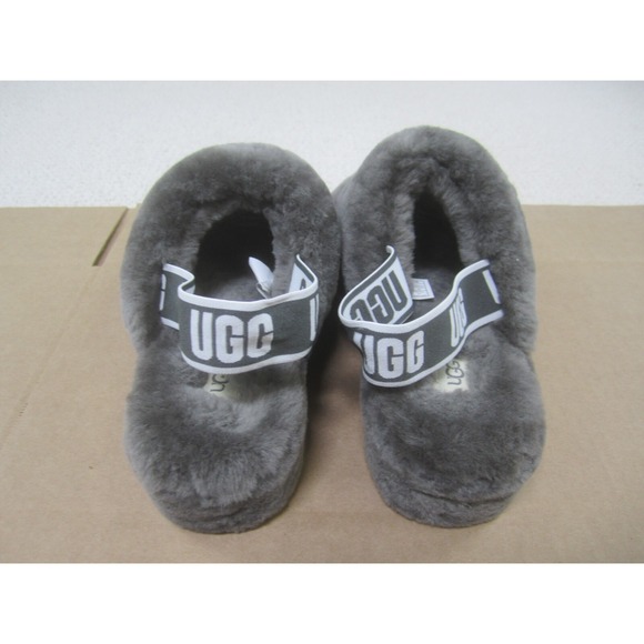 Ugg Sandals Womens 10 Gray Fuzzy Fluff Yeah Slippers Slingback Wedge Slip On - Picture 3 of 10
